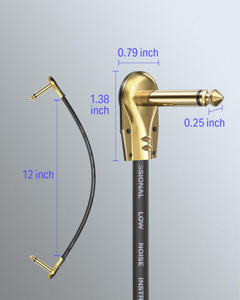Donner Guitar Patch Cables Right Angle 12 Inch 30cm 1/4 Instrument Cables for Effect Pedals 6 Pack - Image 2